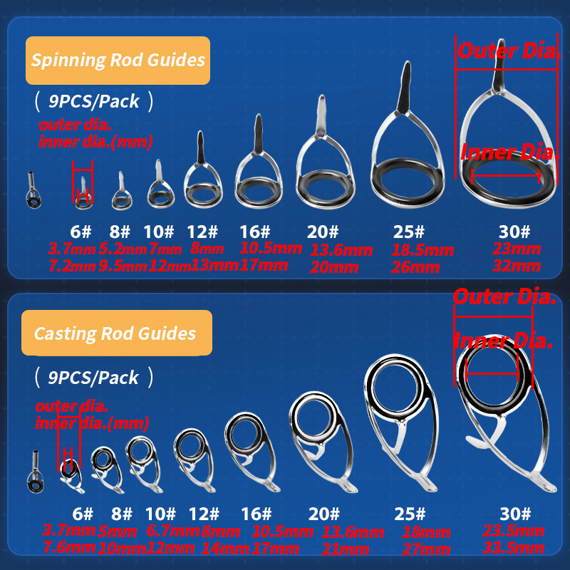 9Pcs 낚싯대 가이드 링 수리 키트 세라믹 링 스피닝 - Fishing Rod Building Kit 리뷰 및 가격
